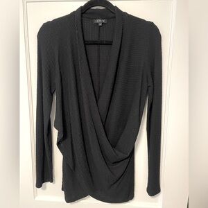 1.State Black Faux Wrap Textured Top, Size S